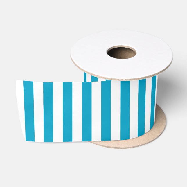Ruban En Satin Turquoise et rayures verticales blanches (Bobine)