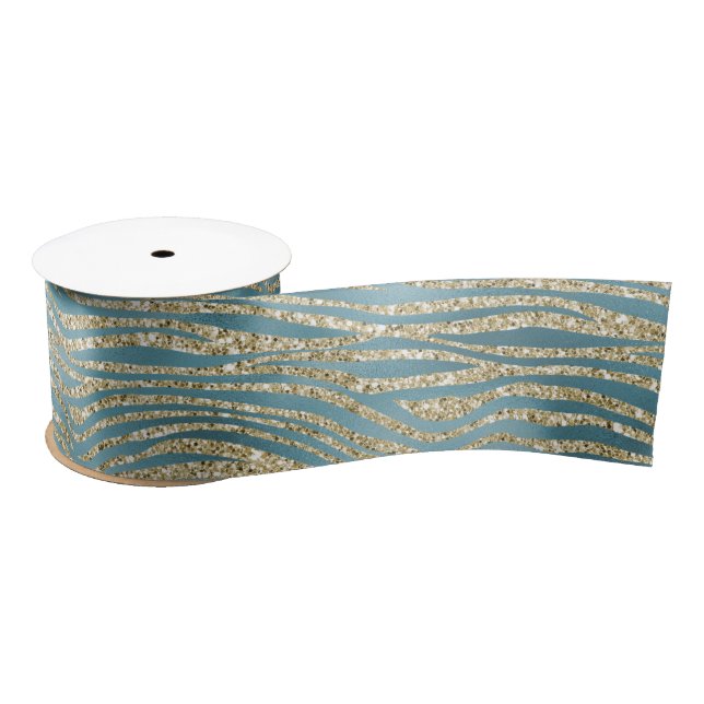 Ruban En Satin Turquoise Green Gold Parties scintillant Zebra Imp (Bobine)