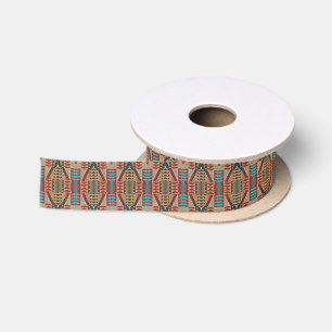 Ruban En Satin Turquoise Orange Marron Motif Ethnique Art