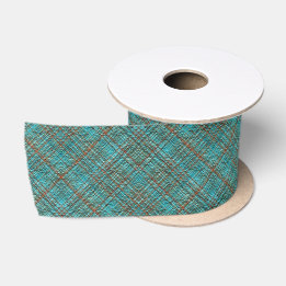 Ruban En Satin Turquoise Plaid Et Bronze