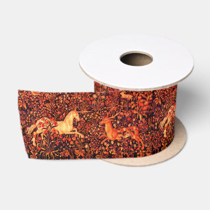 Ruban En Satin UNICORN ET CERFS, FLEURS, ANIMAUX FORESTIERS Flora