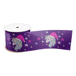 Ruban En Satin Unicorne Père Noël Casquette de Noël violet