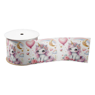 Ruban En Satin Unicorne rose