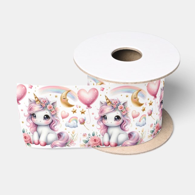 Ruban En Satin Unicorne rose (Bobine)