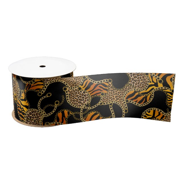 Ruban En Satin Urban Baroque Gold Chains Animal Print (Bobine)