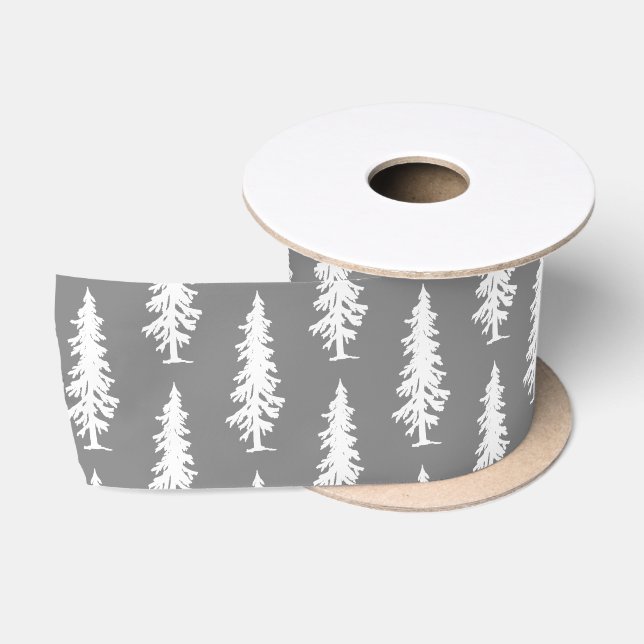 Ruban En Satin Vacances de Noël | d'arbres du gris | White Pine (Bobine)