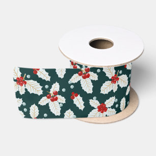 Ruban En Satin Vacances de Noël Holly Green Floral