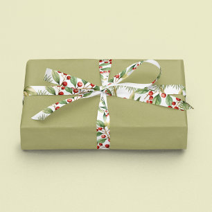Ruban En Satin Vacances Red Holly Aquarelle Berries Verdure