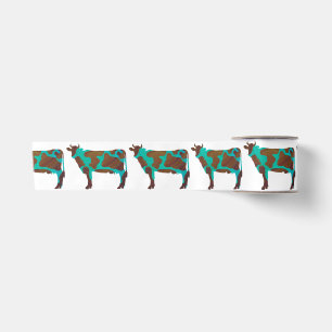 Ruban En Satin Vache Silhouette Brown et Turquoise