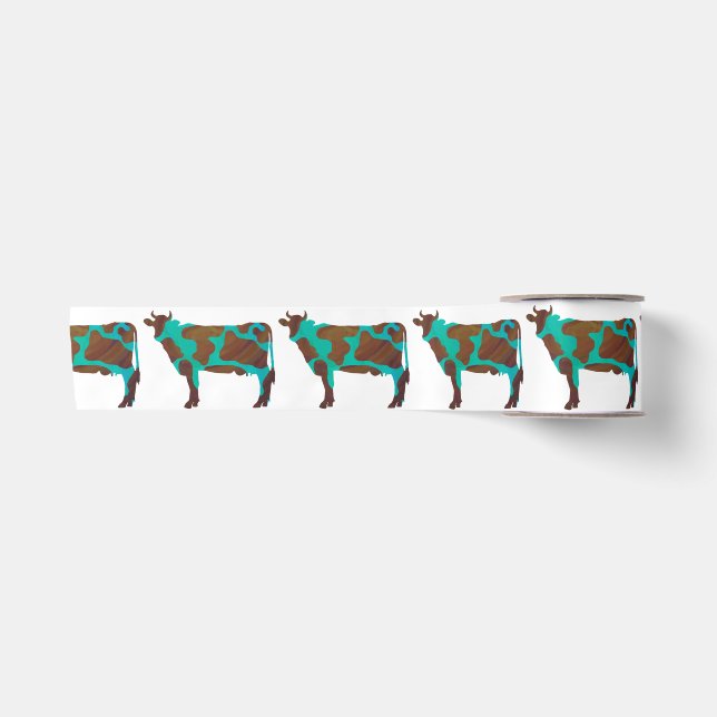 Ruban En Satin Vache Silhouette Brown et Turquoise (Devant)