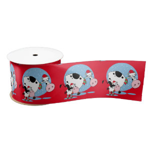 Ruban En Satin Vaches de Noël avec chapeau de Noël ruban