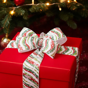 Ruban En Satin Vagues de Noël et flocons de neige 