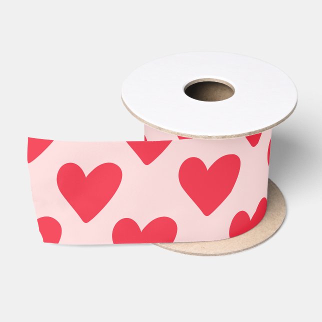 Ruban En Satin Valentines motif de coeur rouge et rose (Bobine)