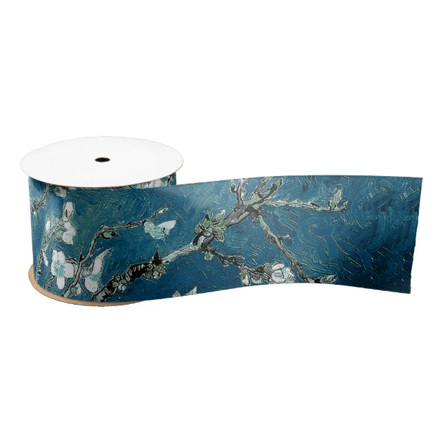Ruban En Satin Van Gogh Almond Blossoms Dark Turquoise (Bobine)