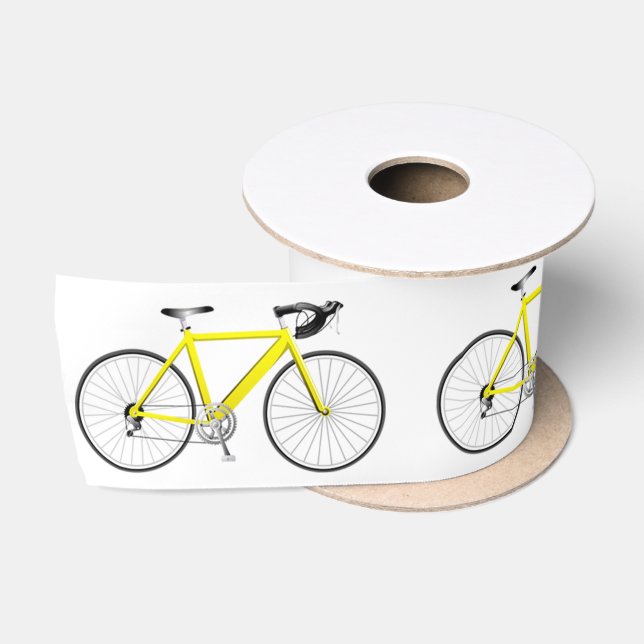 Ruban En Satin Vélo jaune sur ruban satiné blanc (Bobine)