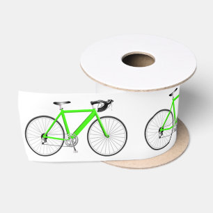 Ruban En Satin Vélo vert sur ruban satiné blanc