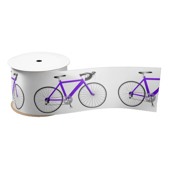 Ruban En Satin Vélo violet sur ruban satiné blanc (Bobine)