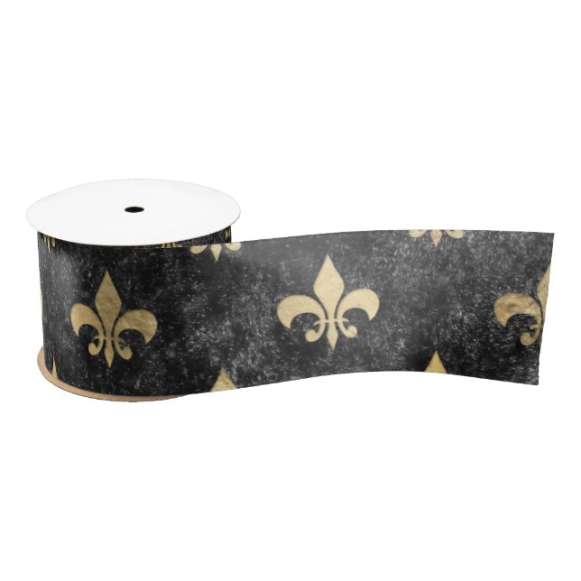 Ruban En Satin Velours noir Fleur de Lis Mardi Gras Orleans (Bobine)