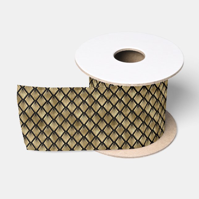 Ruban En Satin Ventilateurs géométriques Gold et Black Art Déco (Bobine)
