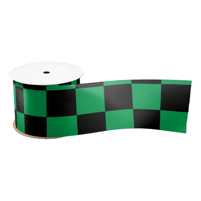 Ruban En Satin Vérificateurs noirs verts (Bobine)