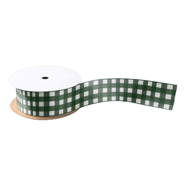 Ruban En Satin Vert et blanc En vichy moyen (Bobine)