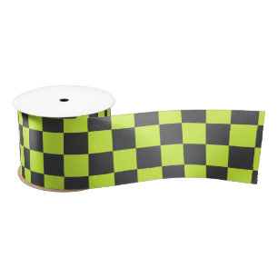 Ruban En Satin Vert et gris À damiers Motif