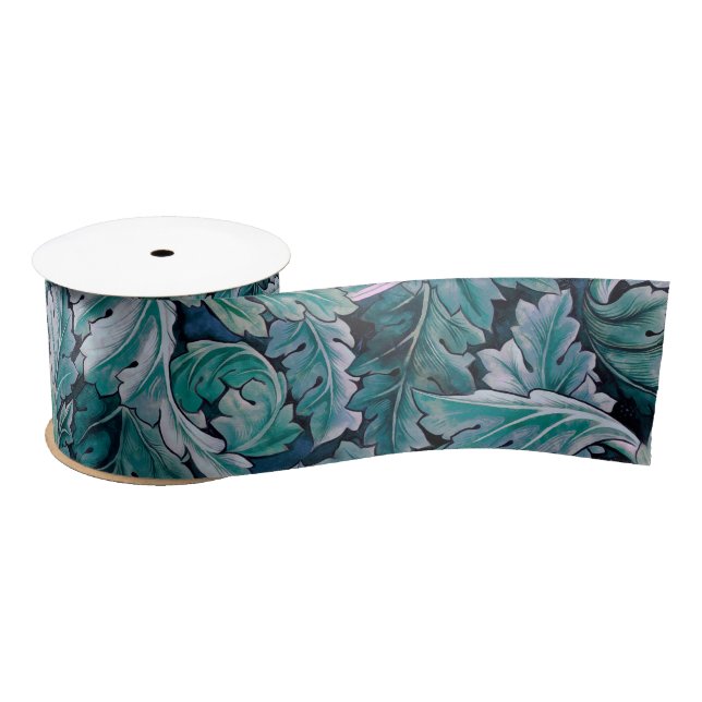 Ruban En Satin Vert et Turquoise Feuilles Morris (Bobine)