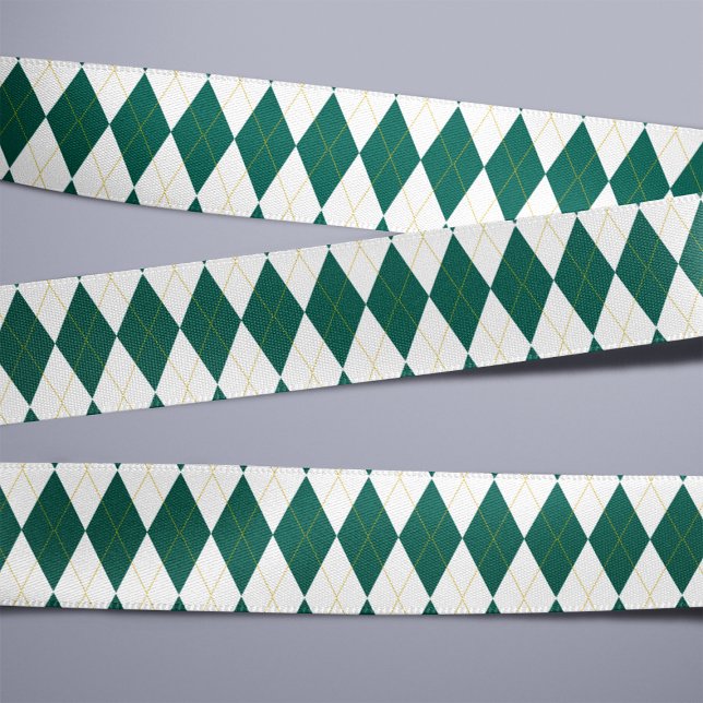 Ruban En Satin Vert Foncé | Doré | Motif de Jacquard Diamant Blan (Créateur téléchargé)