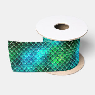 Ruban En Satin Vert ID600 de motif d'échelles de sirène