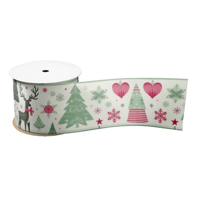 Ruban En Satin Vert renne de Noël festif mignon (Bobine)