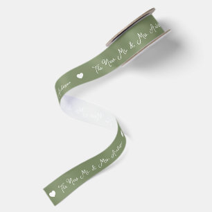 Ruban En Satin Vert Sauge Les Nouveaux Monsieur et Madame Noms Pe
