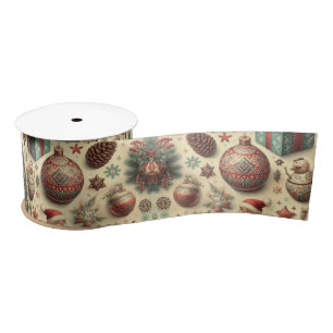 Ruban En Satin Vintage arbre Motif Noël
