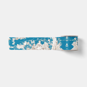 Ruban En Satin Vintage bleu turquoise toile de jouy monogramme