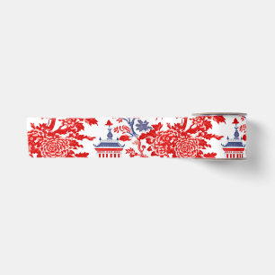 Ruban En Satin Vintage Chinoiserie Delft Français rouge bleu