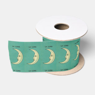Ruban En Satin Vintage croissant lunaire la luna jaune turquoise