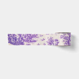 Ruban En Satin Vintage fleuri violet toile de jouy