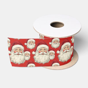 Ruban En Satin Vintage Retro souriant Père Noël Face Rouge