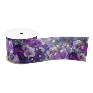 Ruban En Satin Violet Lilac Rose Fleurs Motif de jardin