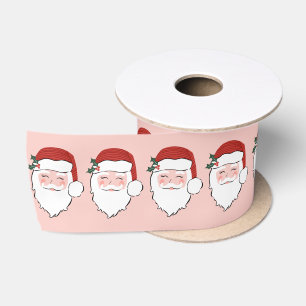 Ruban En Satin Visage Père Noël joyeux   Rose et rouge  