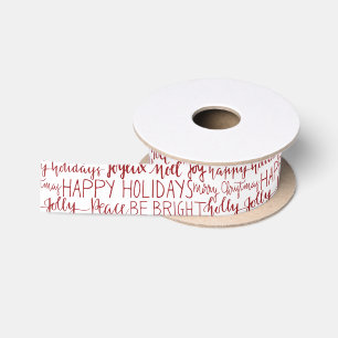 Ruban En Satin Vœux de fêtes de Noël manuscrits rouge blanc
