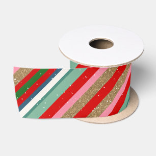 Ruban En Satin Vœux de Noël joyeux rayures 