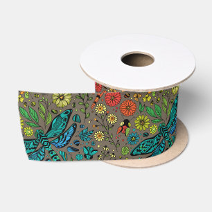 Ruban En Satin Voler, libellule de mouche sur brun