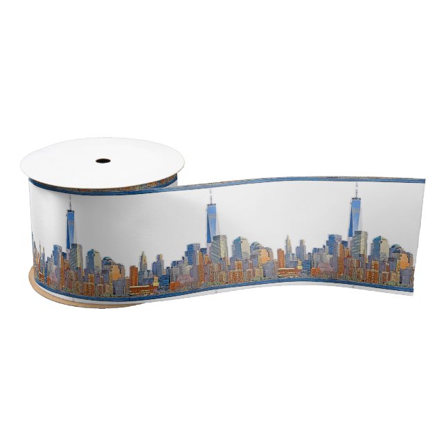 Ruban En Satin Vue majestueuse de New York City Skyline artistiqu (Bobine)