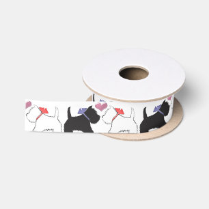 Ruban En Satin Westie mignon poursuit le ruban d'art