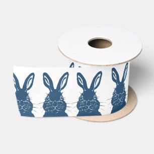 Ruban En Satin Whimsical Blue & White Bunny Rabbit Motif de Pâque