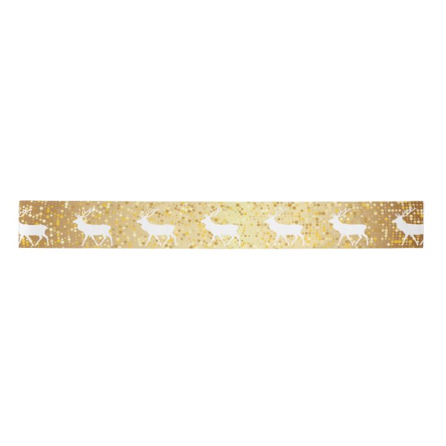 Ruban En Satin White Reindeer Gold Sparken Holiday (Devant)