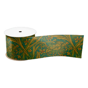 Ruban En Satin William Morris Arcadia Motif Floral Vert Golden