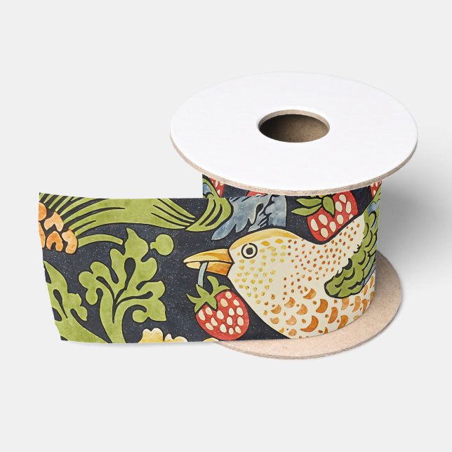 Ruban En Satin William Morris - Fraise Thief Motif Floral (Bobine)