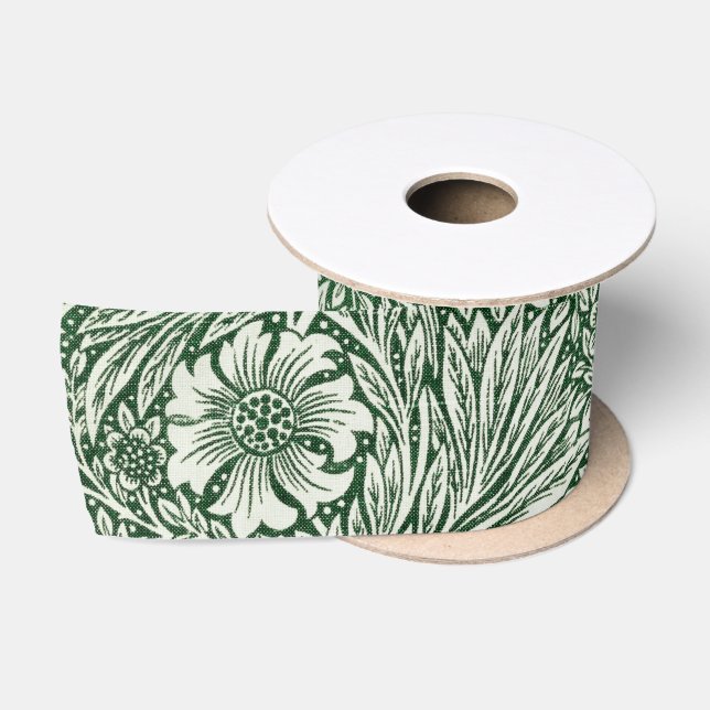 Ruban En Satin william morris marigold fleurs vertes (Bobine)