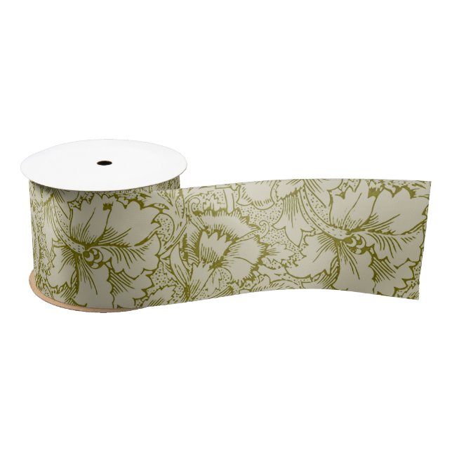 Ruban En Satin William Morris Poppy Classic Floral Green (Bobine)